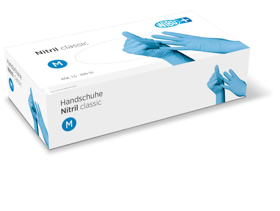 WiBUplus Nitril-Handschuhe classic blau (100er-Pack), Bild 1 WiBUplus Nitril-Handschuhe classic blau (100er-Pack): Einmal-Handschuhe aus Nitril, unsteril und puderfrei. Bild 1