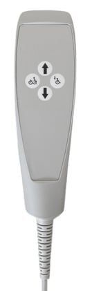 Der Handschalter für Lifter Horcher Raisa E hat 4 Tasten. Der graue Linak-Anschluss von dem Handschalter ist 8-polig.
␍ Bild 1