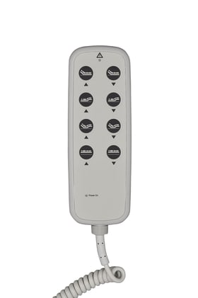 Der Handschalter für Pflegebett Casa Care  hat einen runden und 7-poligen Anschluss und ist geeignet für die Modelle Med II und Comfort II. Bild 1