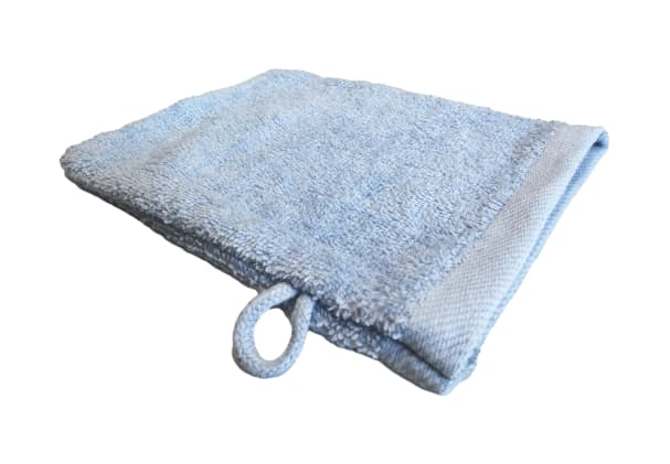 Waschhandschuh Malaga mit 400 g/m² Dichte & Aufhänger. Extra weich, schnell trocknend & „Grüner Knopf“ zertifiziert – ideal für den Pflegealltag. Bild 1