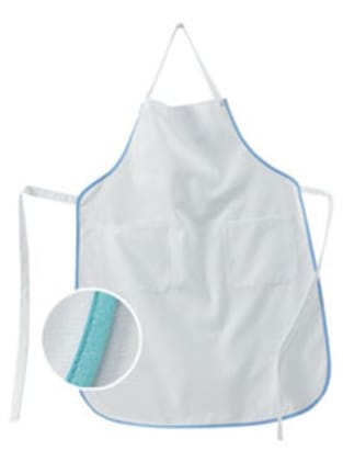 Schürze Jasmin mit verstellbarem Halsband, zwei großen Taschen und farbigen Paspeln – funktional und stilvoll für den Küchenalltag. Bild 1