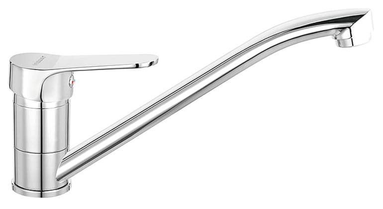 Der ISSO Spültischeinhebelmischer hat eine Höhe von 150 mm und eine Ausladung von 209 mm. Der Schlauch ist flexible.
␍ Bild 1