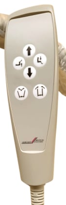 Der schwarzer BFL-Anschluss von dem Handschalter für Lifter Horcher Lexa ist 9-polig. Der Handschalter hat 6 Tasten. Bild 1