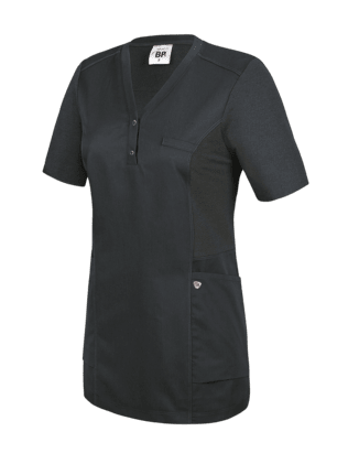 Komfortkasack mit V-Ausschnitt, Piquéeinsätzen & praktischen Taschen. Schlaufe für Namensschild & Druckknöpfe – funktional & stilvoll im Berufsalltag. Bild 1