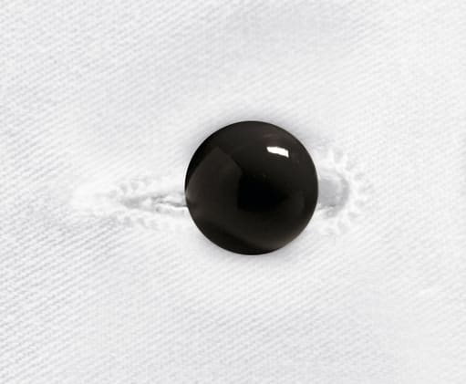 Robuste Kugelknöpfe aus Kunststoff für Kochjacken – individuell einsetzbar für professionellen Look und sicheren Halt in der Küche. Bild 1