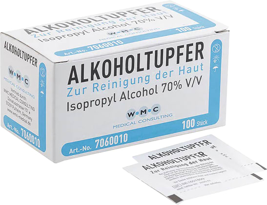 Alkoholtupfer 6 x 3 cm, 100 Stück für Pflegeheime & Kliniken ✓ 6 x 3 cm ► Direkt hier günstig im WiBU-Shop online kaufen! Bild 1