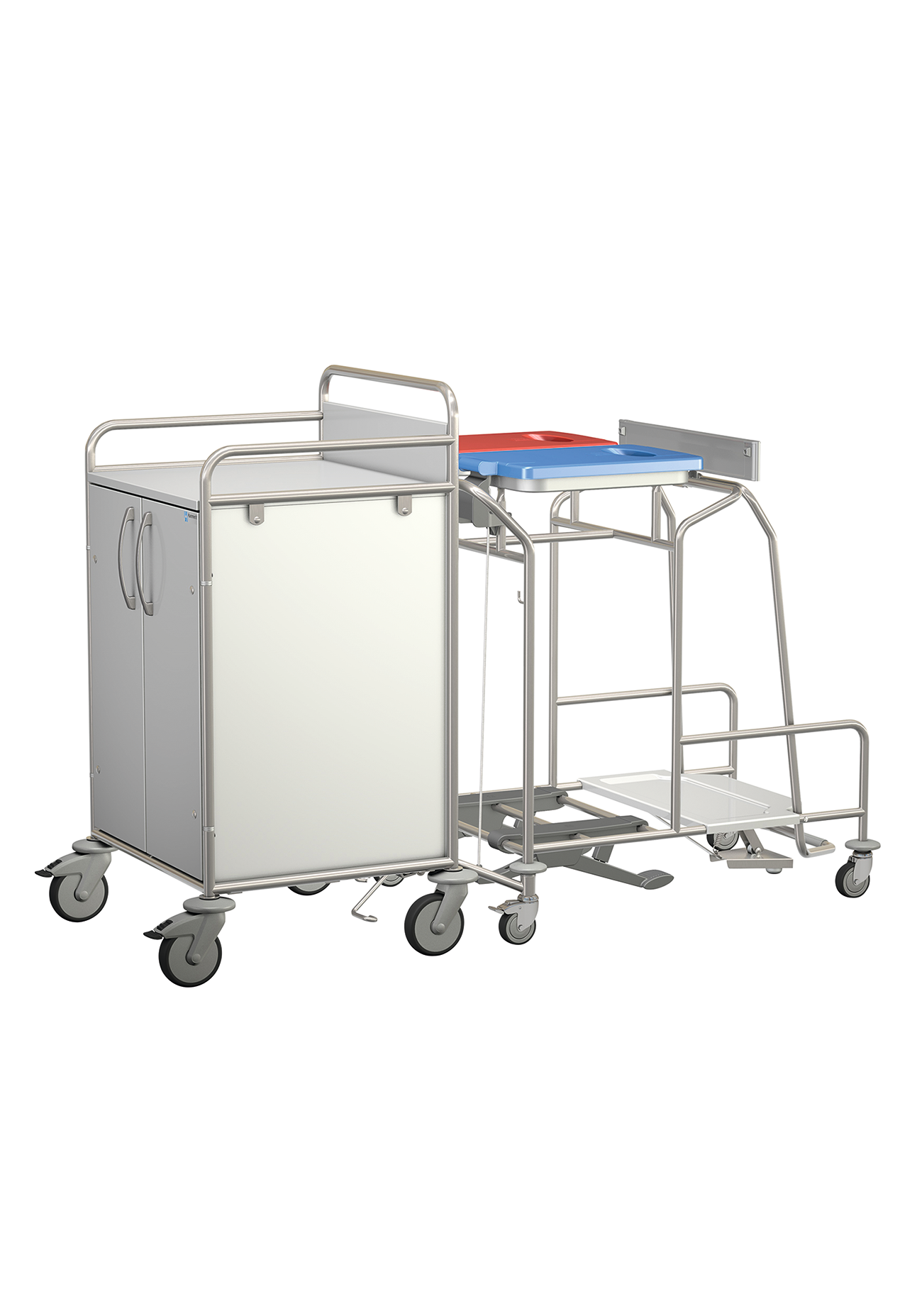 Hammerlit Etagenwagen mit koppelbarem Wäschesammler mit Tretmechanismus und Abfallsammler clappy